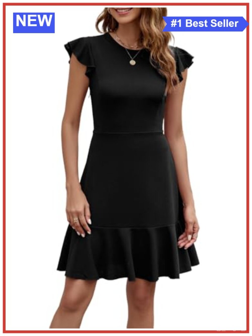 Women's Summer Ruffle Hem Flutter Sleeve A-Line Cocktail Club Dress